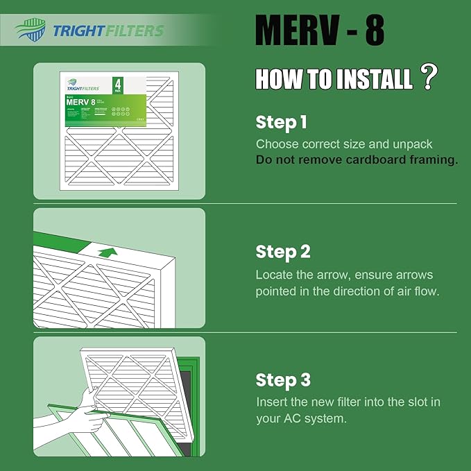12x24x1 Air Filter 4 Pack, MERV 8 Pleated Dust Defense Air Filters Replacement Air Conditioner HVAC AC Furnace Filter, Durable and Lightweight