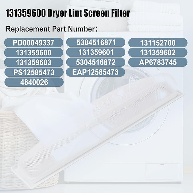 131359600 Dryer Lint Filter Screen Replacement Compatible with Frigi-daire, ken-more, G-E Dryers Repalce 5304516871, 131152700, 131359601, 131359602, 131359603, 5304516872