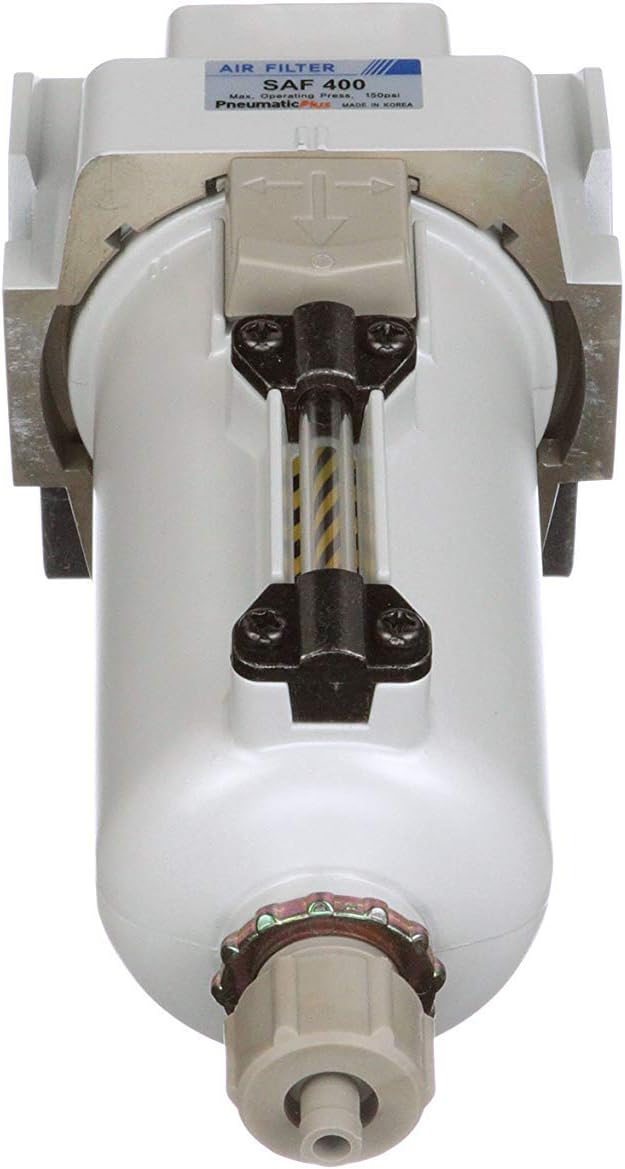 PneumaticPlus SAF400-N04B-MEP Compressed Air Particulate Filter 1/2" NPT, 10 Micron - Metal Bowl w/Manual Drain, Bracket