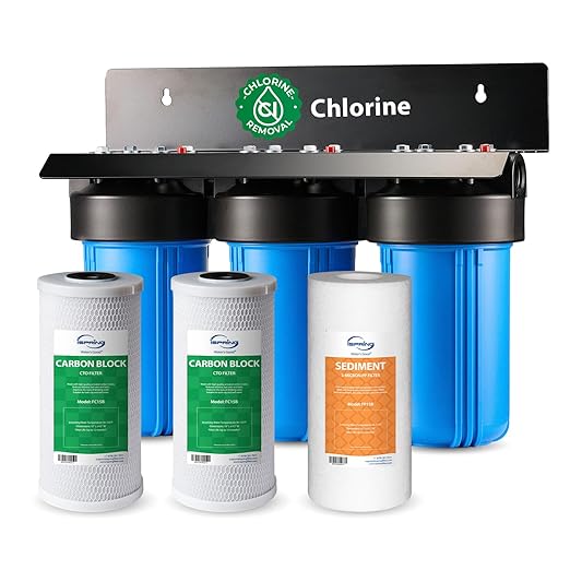 iSpring Whole House Water Filter System, Reduces up to 99% Chlorine, Sediments, Taste, Odor, 3-Stage w/ 10-Inch Sediment and Carbon Block Filters, Model: WGB31B, 1" Inlet/Outlet