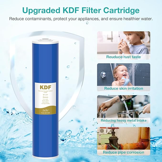 SimPure 20" x 4.5" Carbon and KDF Filters, Whole House KDF/GAC Heavy Metal Water Filter Cartridge Replacement for DB20P, DB20P-3KDF (6 Pack)