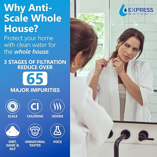 Whole Home Water Filter System| ANTI-SCALE | 3 Stage Water Purifier Whole Home, Top-Tier Anti-Scale Filter Specially Designed to Prevent Scale Build-Up, Protects Appliances, No More Descaler Solution