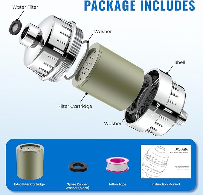 Heavy Duty Shower Filter, Shower Water Filter, 99% REMOVAL Shower Head Filter for Hard Water, Heavy Metals, Chlorine, Enhanced Water Filtration for Healthier Skin and Hair (Silver)