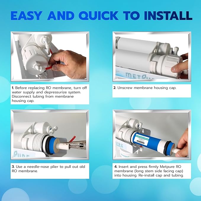 Reverse Osmosis Membrane Filter 50 GPD 11.75" x 1.75" Replacement Fits Under Sink RO Drinking Water Purifier System in RO Membrane Water Filter