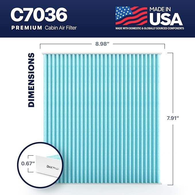 BNX TruFilter C7036 Cabin Air Filter, HEPA 99.97%, Compatible With Hyundai Accent, Genesis Coupe, Tucson, Veloster, Kia Forte, Forte Koup, Forte5, Rio, Rio5, Rondo, Sportage