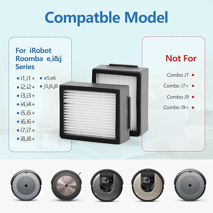 Filters Replacement For iRobot Roomba E I&J Series E5 E6 i1 i3 i4 i5 i6 i7 i8 J5 J6 J8 Vacuum Cleaner, 12 Pack High Efficiency Filters + 1 Cleaning Brush,（Not For Combo J7 J7+ and Combo J9 J9+）