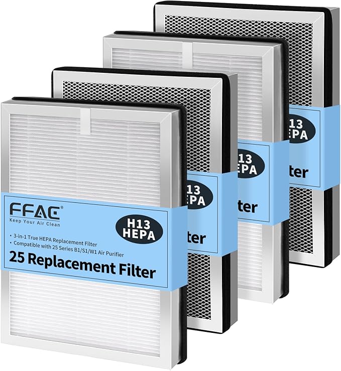 MA-25 Replacement Filter Compatible with MA-25 Air Purifier S1/W1/B1, 3-in-1 Filtration System of MA25, H13 True HEPA and Activated Carbon Filter, 4 Pack