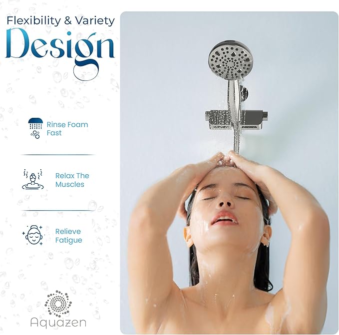 AQUAZEN® Filtered Shower Head with 8-Layer Handheld Filter | High Pressure | 10 Spray Modes | US Standard | Premium Brushed Nickel Finish | 5ft Hose | Easy Install