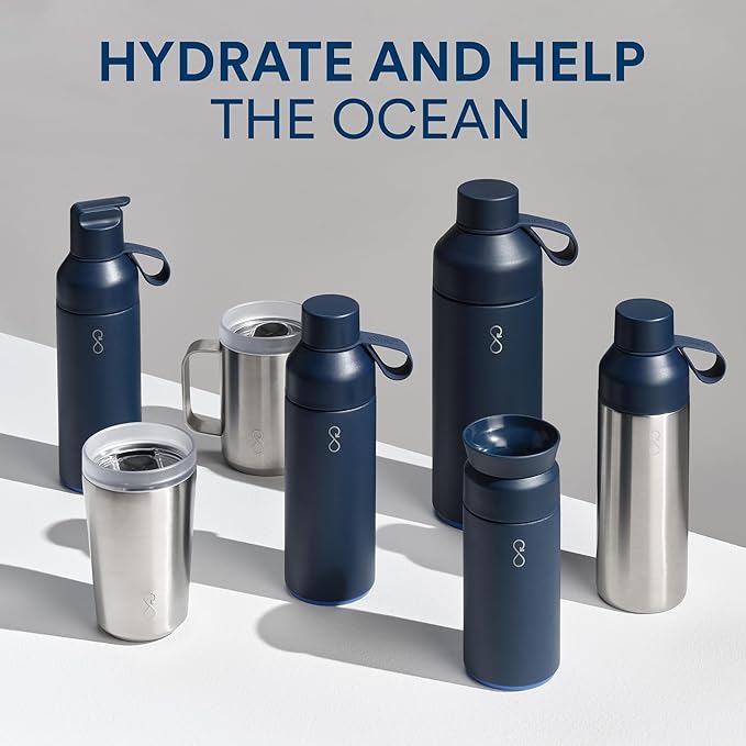 Ocean Bottle - Recycled Stainless Steel Reusable Water Bottle - Eco-Friendly & Reusable - Ocean Blue - 25 oz