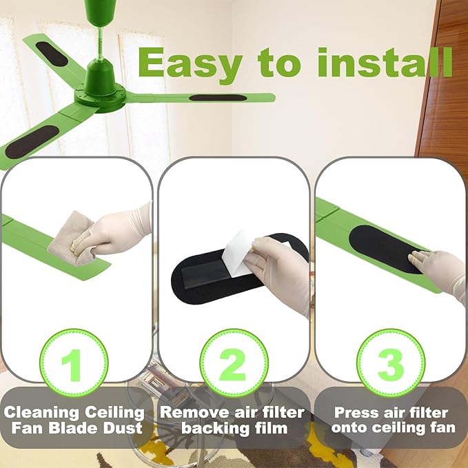 10 Pack Ceiling Fan Filters, Activated Coconut Charcoal Fan Blade Air Purifier Pads, Holds Dust/Pollen/Pet Dander, Universal Ceiling Fans Air Filters-Improves Indoor Air Quality (10 Pcs)