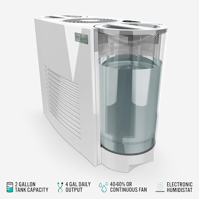 Vornado EVDC500 Energy Smart Evaporative Humidifier with Automatic Shut-off, 2 Gallon Capacity, LED Display, SimpleTank for Easy Fill and Cleaning, Dual Tank, Electronic Humidistat, 4 Fan Speeds