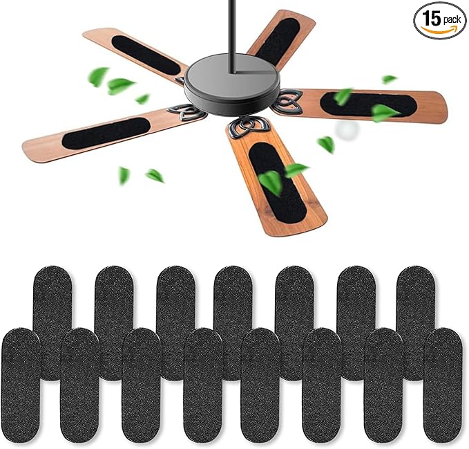 Ceiling Fan Air Filter -15 Pack Activated Coconut Shell Carbon Unscented Air Purifier Universal Rounded Rectangle Easy-Stick Ceiling Fan Blade Filters for Home Living Room Bedroom Office