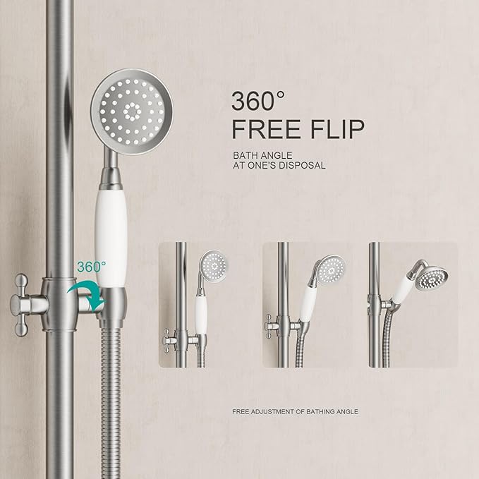 Shower Slide Bar Handheld Shower Head with Hose, shower slide bar,adjustable height shower head (C-retro, Brushed Nickel)