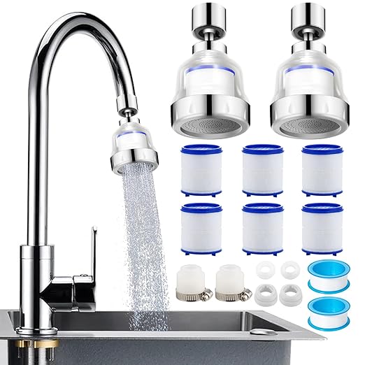 8 PCS Sink Water Filter Faucet Set, Universal 360 ° Rotating Kitchen Faucet Water Purifier, Bathroom Faucet Filter Removes Chlorine Fluoride Hard Water for Home Kitchen & Bathroom