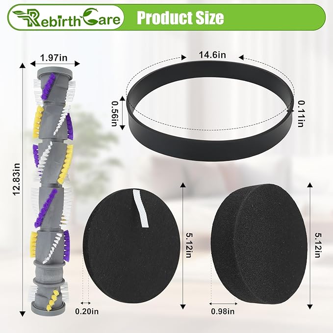 3197A Replacement Roller Brush for Bissell 2252 2253 2254 2489 Roller Brush&Filter&Belt for Bissell CleanView Swivel Rewind Pet Reach Vacuum Cleaner#1611230&1608225&1601972&1604947