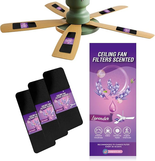 Ceiling Fan Filters Scented - Ceiling Fan Filters Activated Coconut Shell Carbon Ceiling Fan Blade Filters for Common Household Contaminants | Easy-Stick Universal Fit Lavender (3 Count)