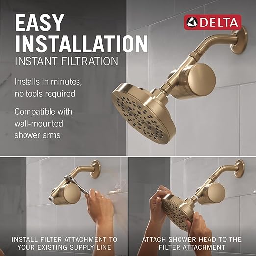 Delta Faucet Clarifi Standard Shower Filter Attachment Gold with Additional Filter Cartridge