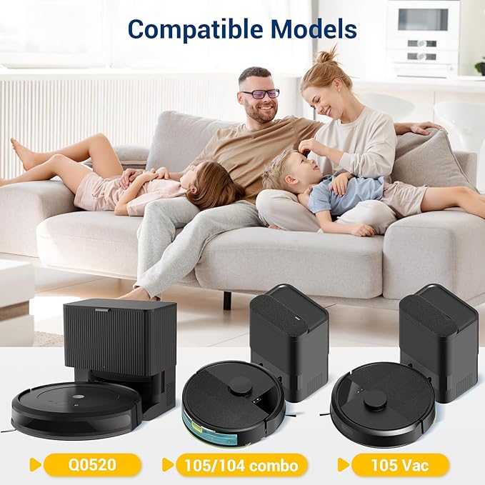 27 Pack Accessories Kit,Compatible with Roomba 104 / Q052 / 105 Vac / 105 Combo Robot Vacuum Cleaner Replacement Parts,2 Rubber Main Brush 6 Filters 6 Side Brushes 6 Vacuum Bags 6 Mop Pads