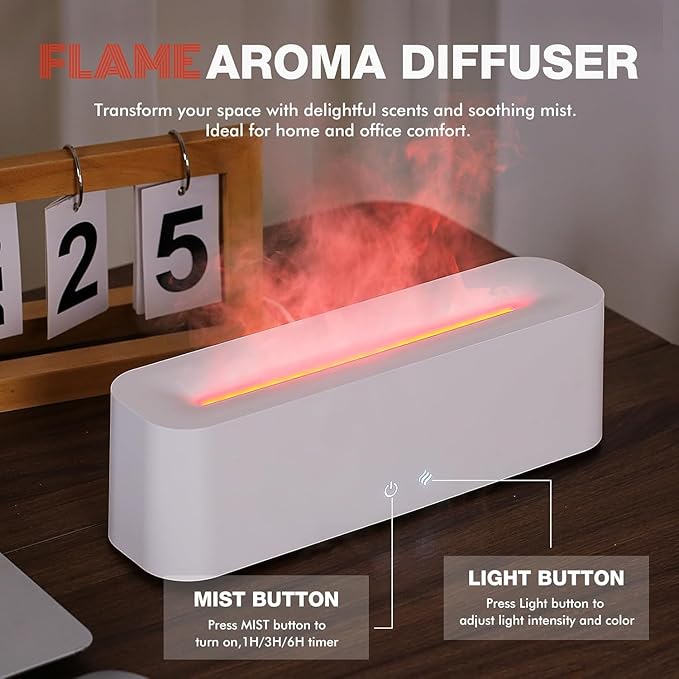 Flame Diffuser for Essential Oils, 380ml Large Fire Humidifier for Desk, Full-Color Adjustable, 28dB Quiet, Cool Mist