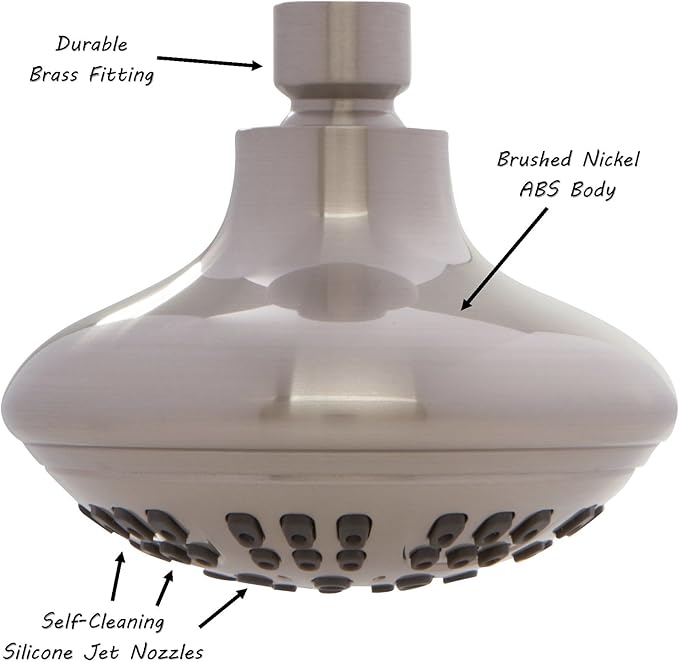 Aqua Elegante Brushed Nickel 1.8 GPM Luxury Shower Head, 6 Settings, BPA Free, Self-Cleaning Nozzles, Durable Brass Fittings