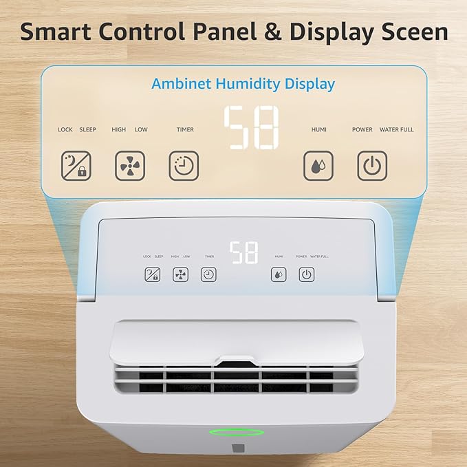 19 Pint Quiet Dehumidifier with Drain Hose, 1300 Sq.ft Dehumidifiers for Home, Smart Humidity Control & Display, 24H Timer, Washable Filter, Idea for Bathroom Basement Bedroom RV Large Room