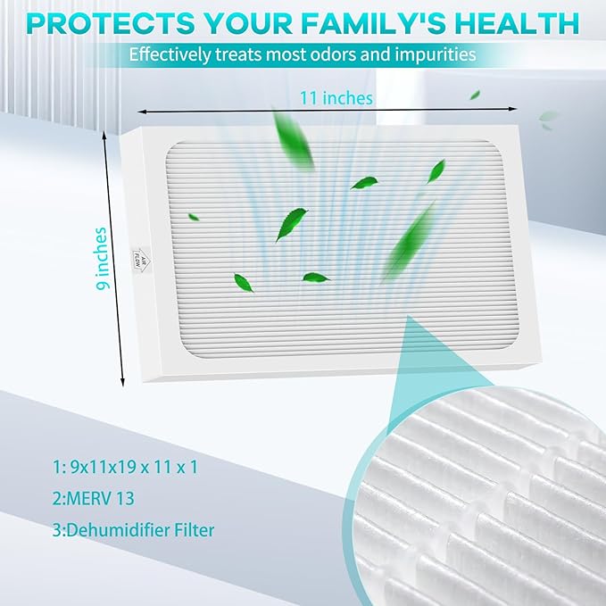 9 x 11 x 1 MERV 13 Replacement Dehumidifier Filter Compatible with Santa Fe Compact70, Ultra70, Element, Compact2, UA 65H dehumidifier Models 2 Pack
