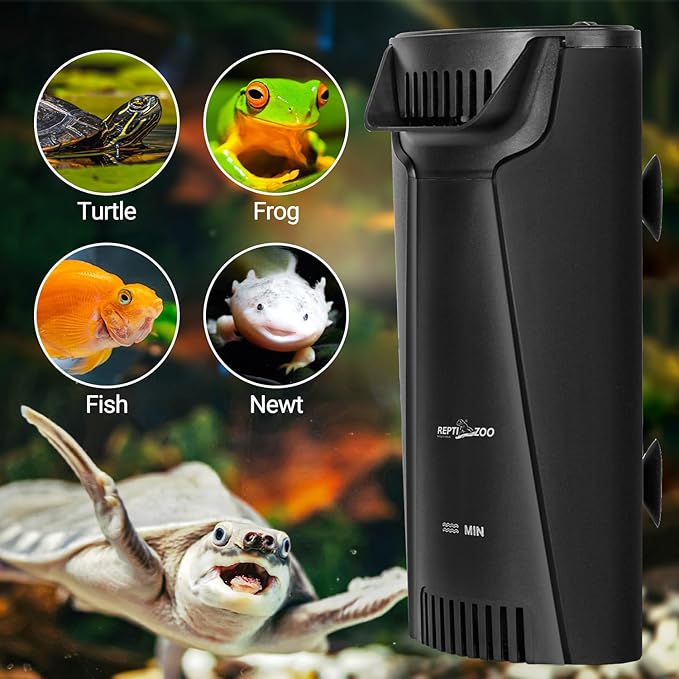 REPTIZOO Turtle Tank Filter Aquarium Corner Internal Filter, 92GPH Low Water Level Aquarium Filter with 3-Stage Bio-Filtration, Flow Adjustable Quiet Internal Filter for Turtle/Fish Tank
