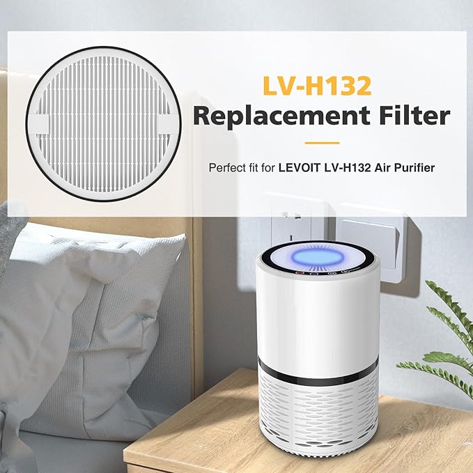 LV-H132 Replacement Filter Compatible with LEVOIT LV-H132 Air Puri-fier Replacement Filter, 3-in-1 HEPA Filt-er High-Efficiency Activated Carbon Filt-er, Part # LV-H132-RF, 3 Pack