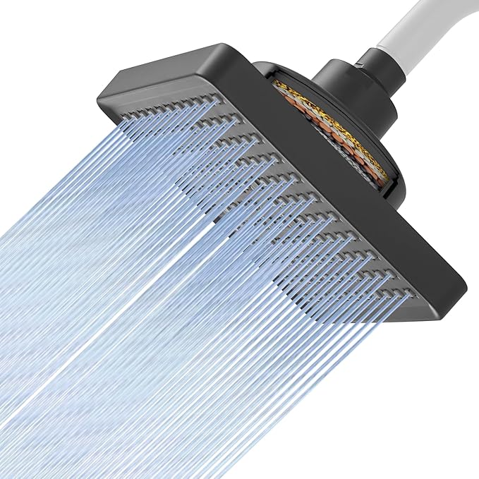 Hoimpro Filtered Shower Head High Pressure Rain Shower Head Filter for Hard Water, Adjustable Replacement Remove Chlorine and Harmful Substances (Matte Black, 6 Inch Square)