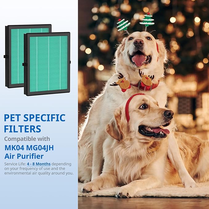 MK04 MG04JH Replacement Pet Filters Compatible with MK04 MG04JH Air Purifier HEPA Pet Filter For Pet Dander For Home Large Room Up to 1095 Sq.Ft, Compared to MK-04 MK04LX, 2 Pack