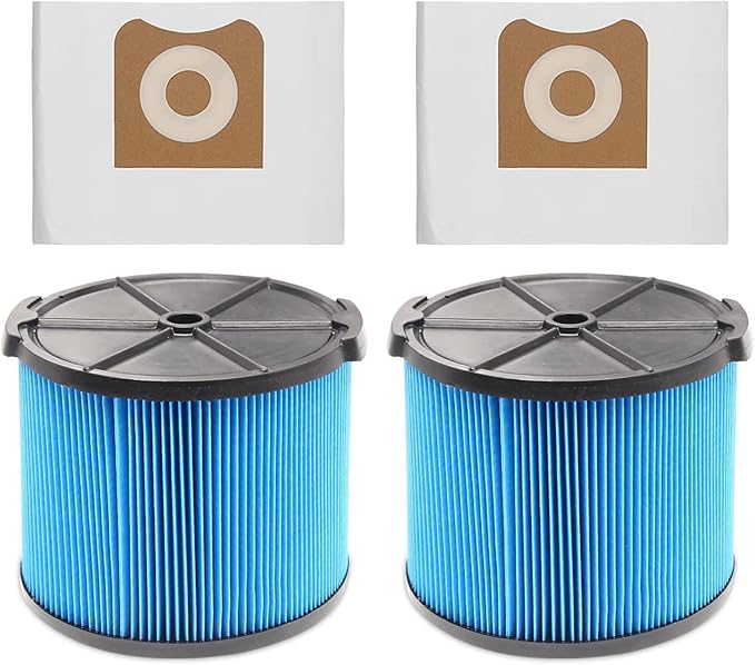 2 Pack VF3500 Replacement Filter for Ridgid Shop Vac 3-4.5 Gallon Wet Dry Vacuums + 2 Pack VF3501 Filter Bags Compatible with Ridgid 3-4.5 Gallon Wet Dry Vacuums (4 Pack)