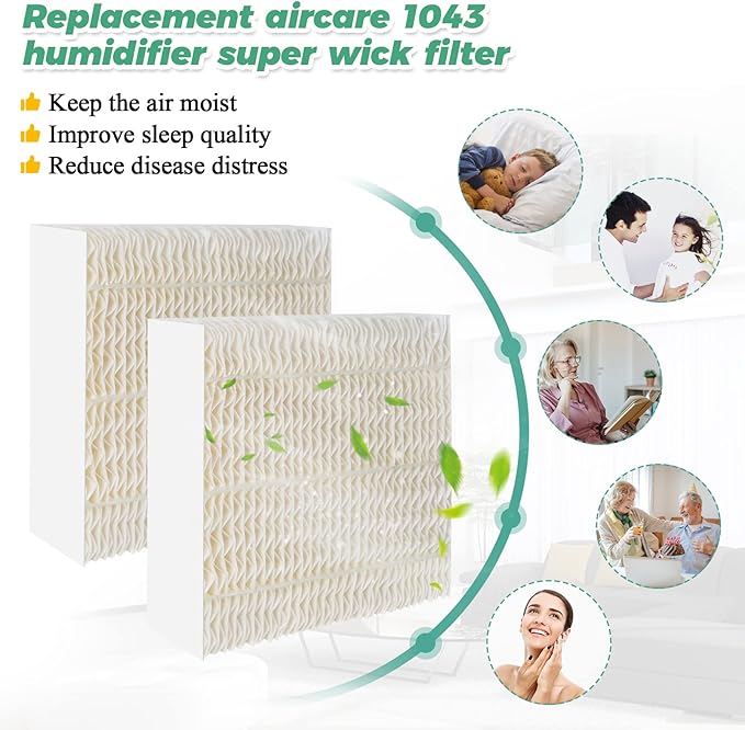 1043 Super Humidifier Wick Filters (2Pack) Replacement for Essick AirCare Evaporative Humidifier Filter EP9500 EP9700 EP9800 831000 821000 826000 826800, Bemis Space Saver 800 8000 Series by Techecook
