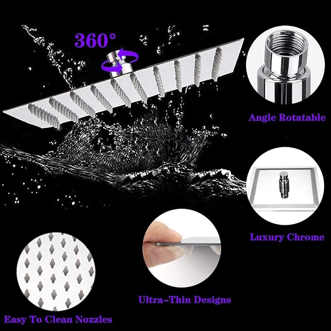 8"High Pressure Square Rain Shower Head and 2-in-1 Hand Shower.Equipped with 78"Hose, 3 Way Diverter Valve,Adhesive Shower Head Holder.(AWAXFOLO Square Shower Head Set chrome)