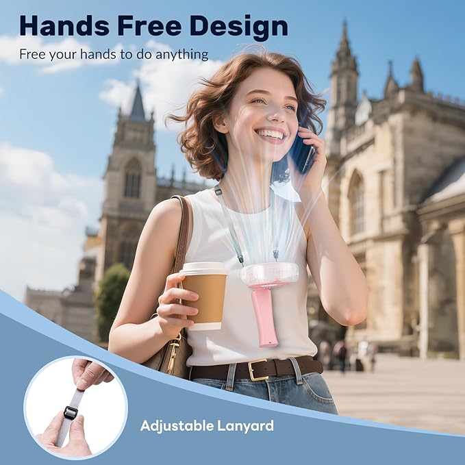 HandFan 4000mAh Handheld Misting Fan, 50ml Water Tank, Rechargeable Personal Mister Fan Portable AC, Spray Water Mist Fans, Foldable Cooling Ice Fans for Beach Travel Outdoors(Pink)