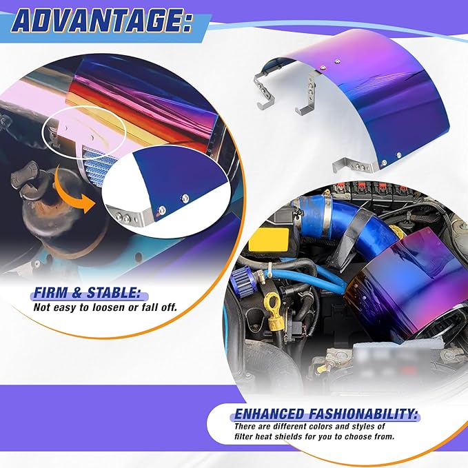 PTNHZ Universal Stainless Steel Air Intake Filter Cover Heat Shield Fits for 2.5-3.5" Cone or Cylinder Filter Neo Chrome