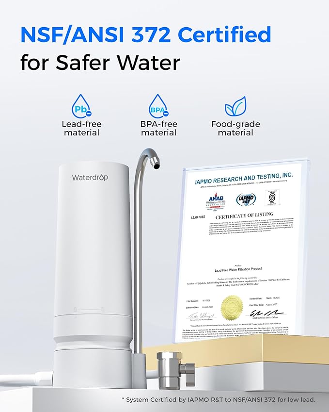 Waterdrop Water Filter for Sink Faucet, 8000 Gallons Countertop Water Filter System and Filter Life Reminder, Reduces Heavy Metals, Bad Odor, and 99% Chlorine, WD-CTF-05 (2 Filter)