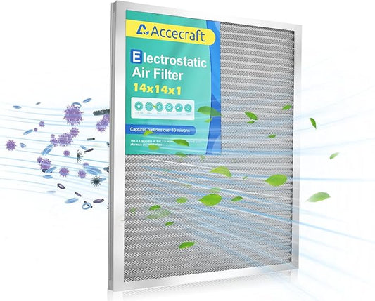 14x14x1 Electrostatic Air Filter, Washable & Reusable Aluminum AC/HVAC Furnace Filter, MERV 8, Lasts a Lifetime, Healthier Home or Office(Actual Size: 13.5"x13.5"x0.86")