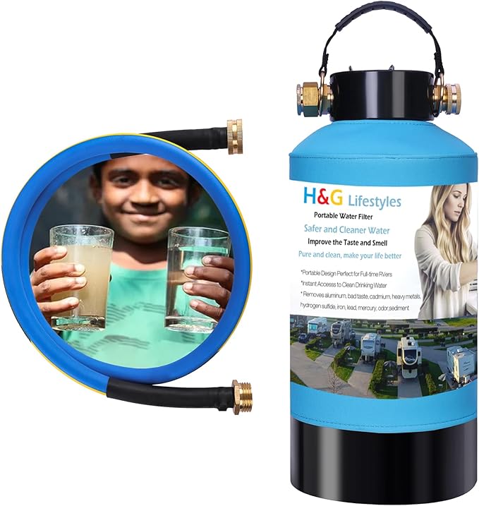 H&G Lifestyles RV Water Filter to Remove Iron from Well Water, RV Water Softener, Chlorine Heavy Metal Removal Improve Water Taste, Filtration System for RV Campers