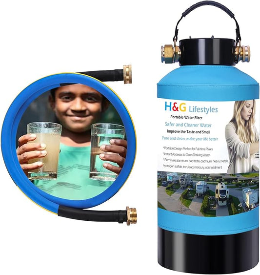 H&G Lifestyles RV Water Filter to Remove Iron from Well Water, RV Water Softener, Chlorine Heavy Metal Removal Improve Water Taste, Filtration System for RV Campers