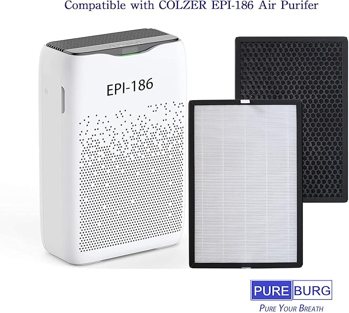 PUREBURG Replacement Filter Compatible with COLZER EPI-186 Air Purifier,2-Pack H13 HEPA Activated carbon 2-IN-1 4-Stage Filtration Air Clean Dust VOCs