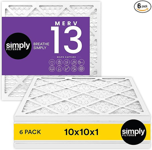 Simply 10x10x1 Air Filter, Merv 13, MPR 1500, 6 Pack, For Home AC Furnace & HVAC (Actual Size: 9.75"x9.75"x0.75") DUST, Pet, & Allergy Control