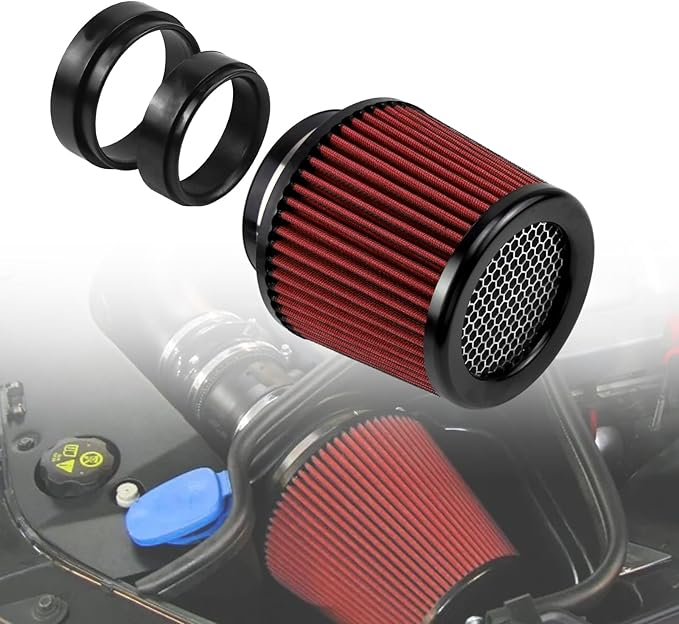 RULLINE 76mm 89mm 102mm Air Filter 3" 3.5" 4" Cold Air Intake Universal Clamp-On Air Filter Three Different Size High Flow Round Tapered Cone Cool Cleaner Red