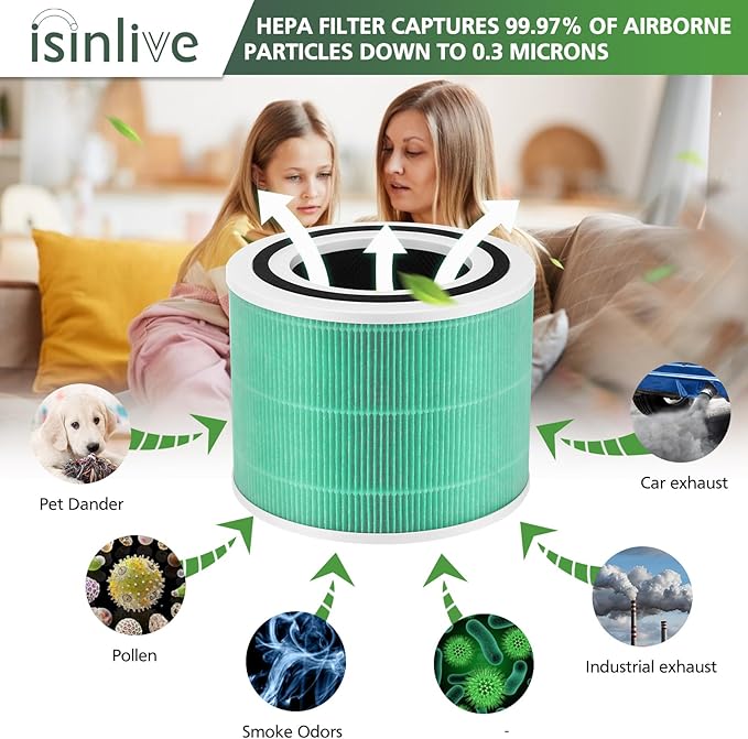 Core 300 Toxin Absorber Replacement Filter for LEVOIT Core300-P Core 300 VortexAir Air Purifier, 3-in-1 HEPA and Activated Carbon, Core 300-RF-TX, 2 Pack, Green