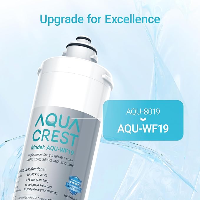 AQUA CREST I2000 2 Under Sink Water Filter, 26K Gallons, Replacement Cartridge for Everpure i2000, MC2, ESO7, MH2, EV9612-22, EV9612-56, EV9607-25, EV9613-21, NSF/ANSI 42 Certified, Pack of 2