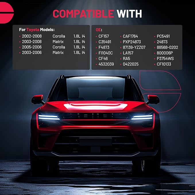 BDFHYK 2 Pack Cabin Air Filters with Activated Carbon Compatible with Toyota Corolla/Matrix 2002-2008, Replace# CF10133