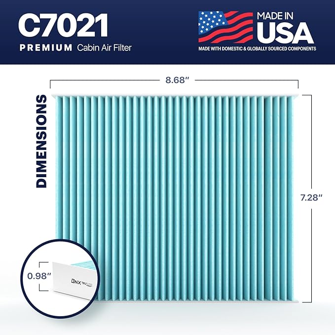 BNX TruFilter C7021 Cabin Air Filter, HEPA 99.97%, MADE IN USA, Compatible With Ford Explorer, Flex, Police Interceptor Sedan/Utility, Special Service Police Sedan, Taurus, Lincoln MKS, MKT
