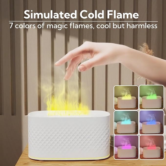 Flame Diffuser Humidifier for Essential Oils - Fire Ultrasonic Aroma Diffusers, USB Personal Desktop Quiet Cool Mist Small Humidifier with Auto-Off for Home Office Bedroom (Black)