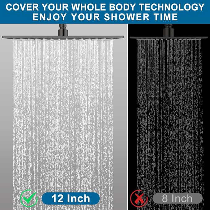 POP SANITARYWARE All Metal Matte Black Shower Head with Handheld, High Pressure 12 Inch Showerhead Combo, 71 Inch / 6 ft Hose, Press Button 4-Way Diverter, Adjustable Extension Arm