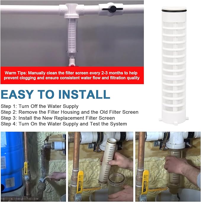 Replacement 1-1/2" 100 Mesh Spin Down Filter Screen FS1-1/2-Re for Rusco & Vu-Flow Filtration System, FS1 1/2-100 Water Filter Element Effectively Filters Sand and Silt, Well Pump Filter Screen-2 PACK