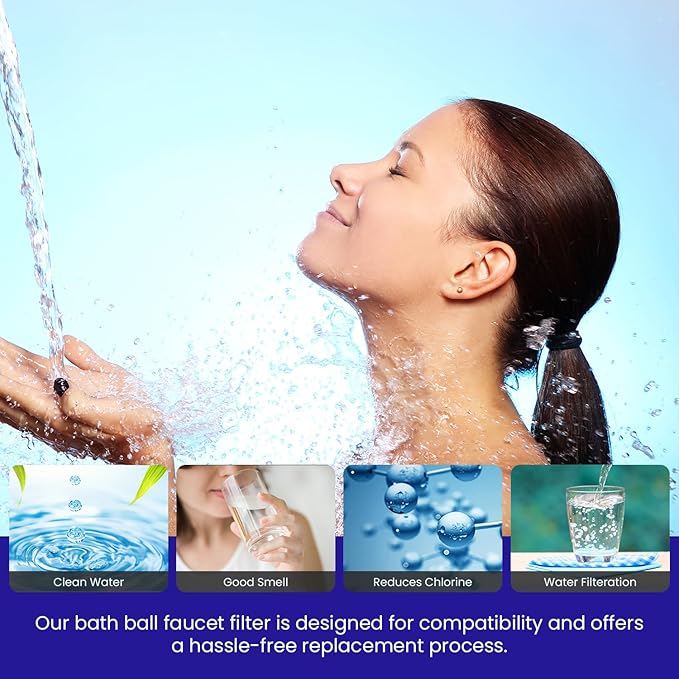 Crystal Quest Bath Ball Replacement Cartridge – Removes Chlorine, PFAS & Odors – Easy-to-Install Water Filter – Eco-Friendly, Durable & Skin-Safe – Built in the USA [6 Pack]